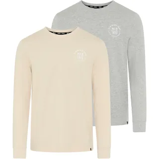 H.I.S. Langarmshirt H.I.S, Herren, Gr. XL (56/58), beige, mittelgrau melange, Single Jersey, Obermaterial: 100% Baumwolle.
