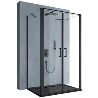 doporro Ravenna U-Form Duschkabine mit Drehtüren 80 x 90 cm schwarz Klarglas Duschwanne