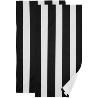 Schwarz und Weiß Handtücher - Klassische Gestreifte Badetücher, Moderne Einfache Mikrofaser-Fingerspitzen-Handtücher für Badezimmer, Küche, 35.6x71.1 cm, 2er-Set