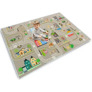 Autoteppich kinder,spielteppich kinder straße,kinderteppich für Jungen&Mädchen,Spielmatte Fahrzeugteppich Bauteppich,Stadt Lernbereich Teppich Pädagogisch für Schlafzimmer&Spielzimmer(B,90x150cm)
