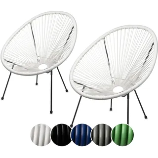 sunnypillow 2er Set Acapulco Gartenstühle - gemütlicher Loungesessel für Wohnzimmer, Terrasse, Garten, Balkon Sessel Stuhl - Korbsessel Gartensessel im Retro Design - Outdoor/Indoor - Weiß