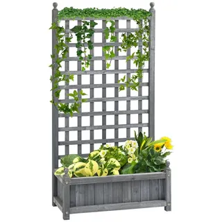 Outsunny Hochbeet mit Rankgitter, Pflanzkasten mit Rankgitter Holz, Sichtschutz Terrasse Pflanzkübel, Hellgrau Aosom.de
