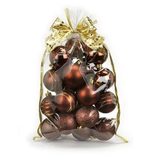 Inge-glas Weihnachtskugeln Kunststoff 6cm im Geschenkbeutel 20er Set - klassisch & bruchsicher - Christbaumkugeln Weihnachtsbaumkugeln für Weihnachten - Braun
