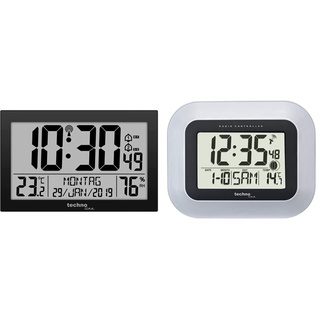 Technoline 8016 Funk-Wand-Uhr mit Temperaturanzeige, Kuststoff, schwarz, 225 x 143 x 24 mm, WS8016SCHWARZ, 225 x 24 x 143mm & WS 8005 Funk-Wanduhr, Silber-schwarz, 22,6 x 3 x 18 cm