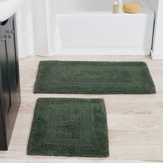 Lavish Home Badematten-Set aus Baumwolle, 2-teilig, 100% Baumwolle, wendbar, weich, saugfähig und maschinenwaschbar, Badezimmerteppiche (grün), 88,9 x 55,9 x 1,3 cm
