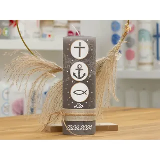 meinkerzenshop Taufkerze Rustik Hamburg Junge oder Mädchen mit Name und Datum, individuell, persönlich u. handgemacht 17333