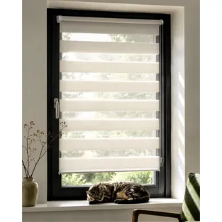 Victoria M. Zevra Doppelrollo Klemmfix ohne Bohren 140 x 160 cm, Creme | Duo Rollo für innen Fenster & Türen, Klemmrollo Lichtdurchlässig Verdunkelnd, Fensterrollo Zebrarollo Sonnen- & Sichtschutz