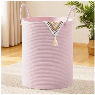 LuxusKollektion Wäschekorb Wäschekorb Geflochten Wäschesammler XXL Baumwoll Henkel Rosa 100L rosa