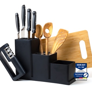 Acolyne Premium Küchenorganizer mit integriertem Messerblock aus [Hochwertigem Harz] inkl. Schneidebrett & Messerschärfer | Küchenutensilienhalter | Küchenhelfer | Messerhalter