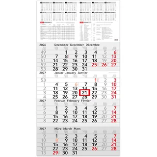 4 Monatskalender 2027 Wandkalender mit Schieber - "INFO" Kalender 2027 Wandkalender 30 x 56 cm groß - Bürokalender | mit Schulferien, Feiertagen & Jahresübersicht (INFO 4-MONATS (1 Stück))