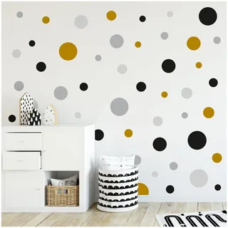 yabaduu Kreise Set 120 Stück Punkte Wandtattoo Kinderzimmer Schlafzimmer Babyzimmer Aufkleber Folie Deko Selbstklebend für Junge Mädchen Pastell Y068 (Y068-6 Schwarz Grau Senf)