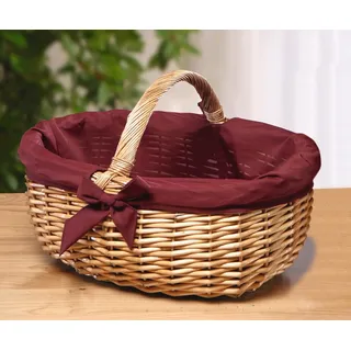 Dekoleidenschaft Einkaufskorb aus Weide, 47x36 cm groß, mit roter Stoff-Einlage, Flechtkorb, Tragekorb geflochten, Weidenkorb, Geschenkkorb, Picknickkorb, Erntekorb, Dekokorb