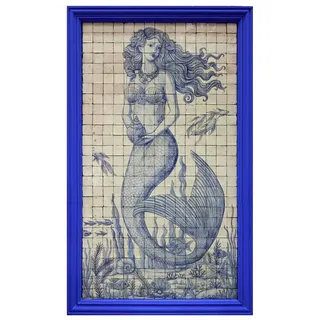 Casa Padrino Luxus Barock Wandgemälde Meerjungfrau Creme / Blau H. 280 cm - Barock Wanddeko