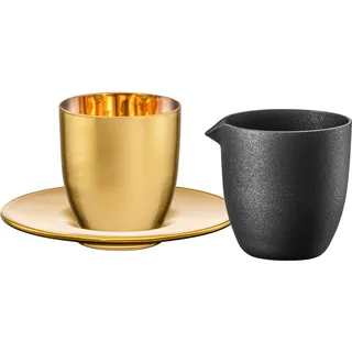 3-tlg. Affogato-Set Becher m. Untertasse + schw. Kännchen in GR 109/6 full-gold COSMO COLLECT Eisch Glas