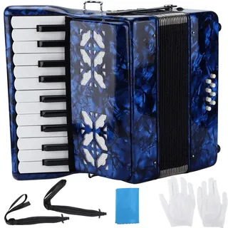 Akkordeon 22 Tasten 8 Bass, Ziehharmonika mit Riemen, für Erwachsene Kinder | 22 Diskanttasten 8 Basstasten, Accordion, Professionell Keyboard Instrument, Geschenk für Anfänger und Kinder
