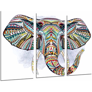 Wandbild - Mandala-Elefant-Tierdekoration, weißer Hintergrund, 97 x 62 cm, Holzdruck - XXL Format - Kunstdruck, ref.26859