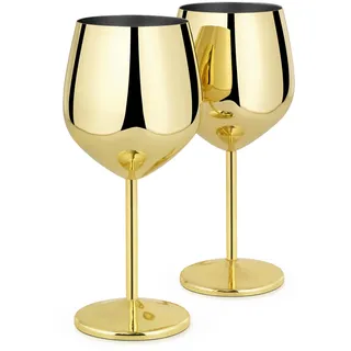 Livole Cocktailgläser aus Edelstahl, Rotweingläser mit Stiel, Unzerbrechlich Weingläser, 18Oz 550ml Sektgläser, Champagner Gläser Set für Partys, Picknicks, Camping, Gold (2er Pack)