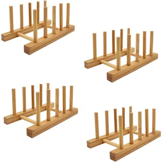 efbock Tellerregal Halter für Küchenschränke Bambus Holz Schneidebrett Tablett Geschirr Rack Ständer Abtropfständer Küchenschrank Organizer für Teller, Tassen, Topfdeckel (4, 4 Steckplätze)