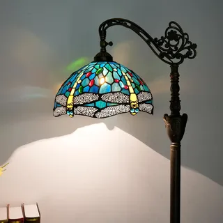 Tiffany Stehlampe Vintage Stehlampe grün blau Libelle Glasmalerei Stehlampe rustikal Ecke Schwanenhals Stehlampe mit verstellbarem Winkel für Home Decor Wohnzimmer Schlafzimmer 12X12X63 Zoll