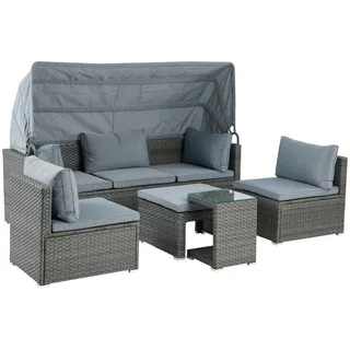 Ambia Garden Loungegarnitur, Grau, Metall, Kunststoff, Glas, Textil, Füllung: Komfortschaum,Komfortschaum, eckig, Loungemöbel, Loungemöbel-Sets