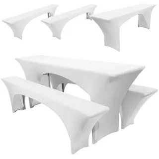 BlingBin Hussen-Set Biertischhussen Set 220x50cm Stretch Tischhusse mit 2 Bierbankhussen, Festzeltgarnitur Hussen, Stretch Hussen für Bierzeltgarnitur, Weiß weiß