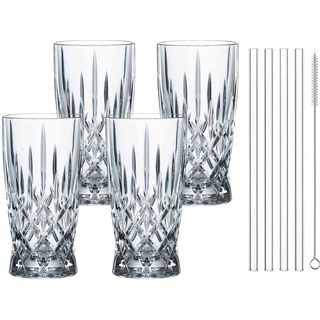 Spiegelau & Nachtmann Latte Macchiato Set Noblesse, Spülmaschinengeeignete Heißgetränke-Gläser, Glastrinkhalme 21 cm, 8-teiliges Vorteilsset, Kristallglas