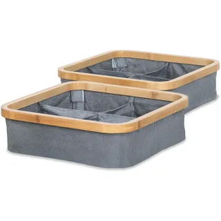 osoltus Staubox 2er-Set 4 Fach faltbar | Aufbewahrungskorb Nelson | Regalbox Kallaxregal Bambus grau 8L