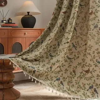 Shabby-chic-gardine Mit Blumen- Und Vogelmotiv – 1-teiliger Vorhang Im Rustikalen Stil, Lichtdurchlässig, Mit Eleganten Fransen, 150 X 220 Cm