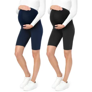 Be Mammy Damen Kurze Umstandsleggings 2er Pack Bequeme und Schwangerschaftsleggings aus Baumwolle Umstandshose Umstandsmode für Sommer BE20-228 - S