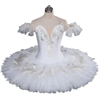 EXKURPOO Tütü Kinder Klassische Professionelle Ballett Tutu Erwachsene Kinder Weiß Schwanensee Pfannkuchen Tutu Ballerina Party Tanz Kostüm Ballett Kleid Mädchen Frauen(Height 140-150cm)