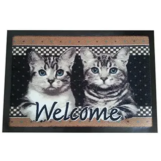 Trendstern Trendprodukteshop Fußmatte Türmatte Katze Welcome Cats Kätzchen Fußabtreter rutschfest (braun)