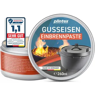 PLINTEX® Einbrennpaste 260ml mit Traubenkern-Öl für Dutch-Oven, Grillrost, Gusseisen Pflege, Zubehör - Grill Einbrenn-Paste, Pflegepaste für Patina gegen Anhaften & Rost I Made in Germany