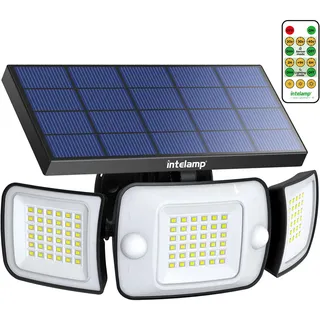 INTELAMP Solarlampen für Außen mit Bewegungsmelder mit Fernbedienung, 6000mAh Superhelle Solarleuchten für Außen 4 Modi 270° Weitwinkelabdeckung, Wasserdicht Solar Wandleuchte für Garten, Garage, Hof