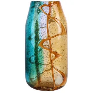 Hübsche, mundgeblasene Glasvase, farbige Glas-Blumenvasen, Heimdekoration, bernsteinfarbene und blaugrüne dekorative Murano-Vase für Wohnzimmer, Büro, Schlafzimmer, Küstentisch, Tafelaufsätze
