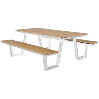 AXI Nori Picknicktisch in Teak Holz Look & Weiß für 6 Personen | Picknick Tisch/Picnic Table/Picknickbank für Erwachsene aus Aluminium & Polywood | Set für den Garten | 200 x 190 cm