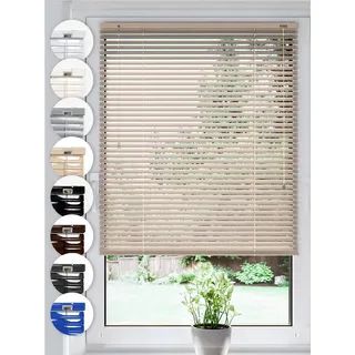 Sonello Jalousie Klemmfix ohne u. mit Bohren 50cm x 220cm Beige Aluminium Jalousette, Klemmfix, Inkl. Halterung für Decken- u. Wandmontage Alu Jalousie Fenster u. Tür, Blickdicht freihängend beige 50 cm x 220 cm