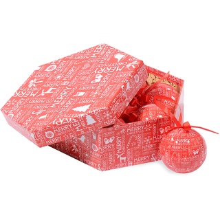 Dmora Box 7 Weihnachtskugeln, Fantasy geschrieben, Set Sortiment Weihnachtskugeln, Box Set sechseckigen Weihnachtsbaum, Durchmesser 7,5cm, Rot und Weiß