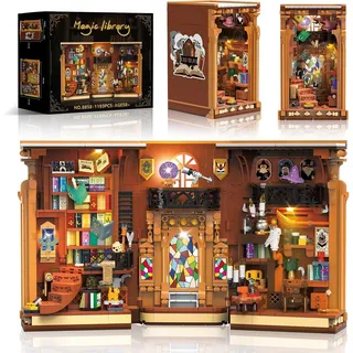 Book Nook Bausatz mit LED, 1193 Teile, DIY Bücherstütze & Regaleinsatz für Bücherregal-Deko, Magische Bibliothek Miniaturhaus für Erwachsene & Kinder ab 10 Jahren