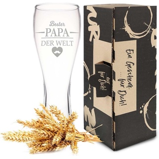 GRAVURZEILE Bierglas Leonardo Weizenglas mit Gravur - Bester Papa der Welt, Glas, Geschenk für Männer - Vatertagsgeschenk - 0,5l Weizenbierglas