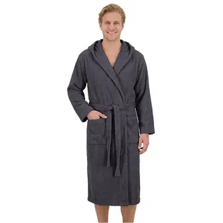 Laynenburg Herrenbademantel Bademantel Herren mit Kapuze aus 100% Baumwolle Frottee, mit Gürtel, aufgesetzten Taschen, Waden-lang für Spa, Sauna, M-XXXL grau L