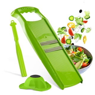 Börner Roko PowerLine Gemüseschneider Geschenk-Set (3-tlg.) • Feiner Streifenschneider für Obst & Gemüse + Fruchthalter & Kombischäler • Gemüsehobel • Küchenhobel Set (Grün)