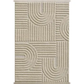 KADIMA DESIGN Teppich Esszimmer 3D Skandinavischer Boho Modern Waschbar Strapazierfähig Wohnzimmer Pflegeleicht Beige 140x200 cm – RIGI von Kadima Design
