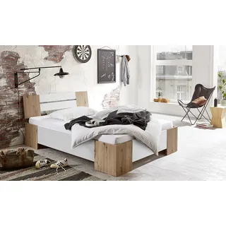 BMG Möbel Futonbett Graz in Weiß/Artisan Eiche Holzbett Doppelbett 140x200 cm Made in Germany (Ohne Rollrost)