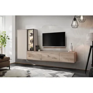ASM-Moebel Wohnwand Anbauwand Wohnwand CLARE mit Push-Click und Led Beleuchtung, Mit Led Beleuchtung und Push-Click System. beige