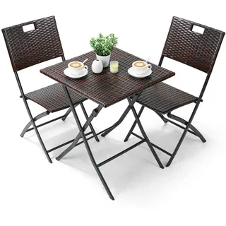 LIFERUN Balkonmöbel Set 3-teilige, Balkonmöbel Rattan, Bistro Gartenmöbel, 1 Klapptische und 2PCS Klappstühle, Braun Balkonmöbel Klappbar, Klappmöbel Stuhl für Balkon, Terrasse und Garten
