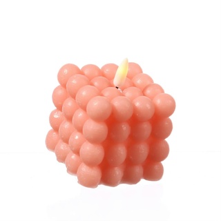 LED Kerze Bubble Würfel Cube Kerze Echtwachs 3D Flamme H: 9,5cm Timer rosa