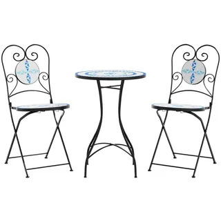 Mosaik-Bistro-Set Blau und Weiß Eisen und Keramik - Blau