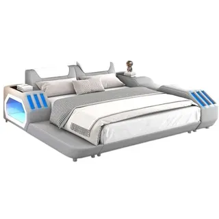 JVmoebel Bett Beleuchtetes Lederbett in elegantem Design für stilvolle Schlafzimmer (Bett), Made in Europa grau