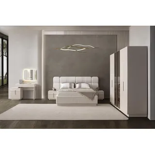 Beige Schlafzimmer Garnitur Edles Bett Holzschrank Schminktisch