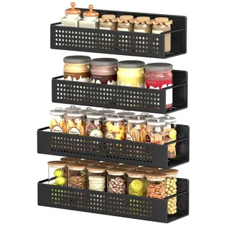 SONGMICS Gewürzregal magnetisch, Gewürzregal magnetisch, 4er Set, 2 große und 2 kleine Regale schwarz
